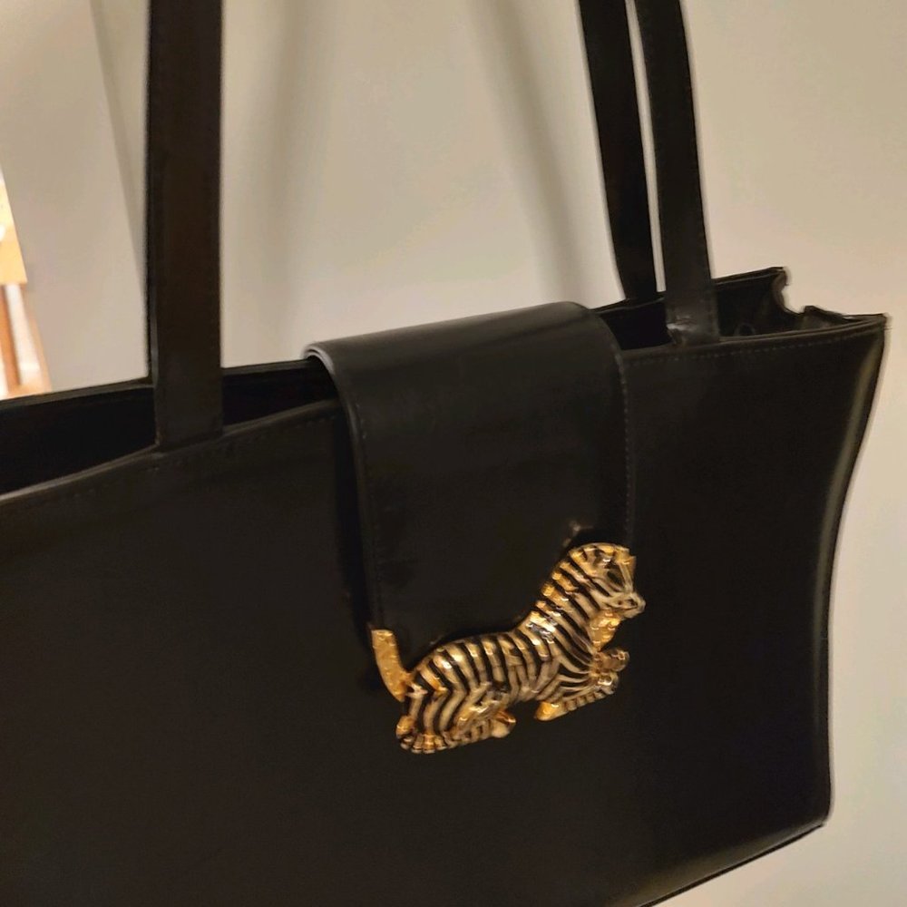 Black faux leather tote